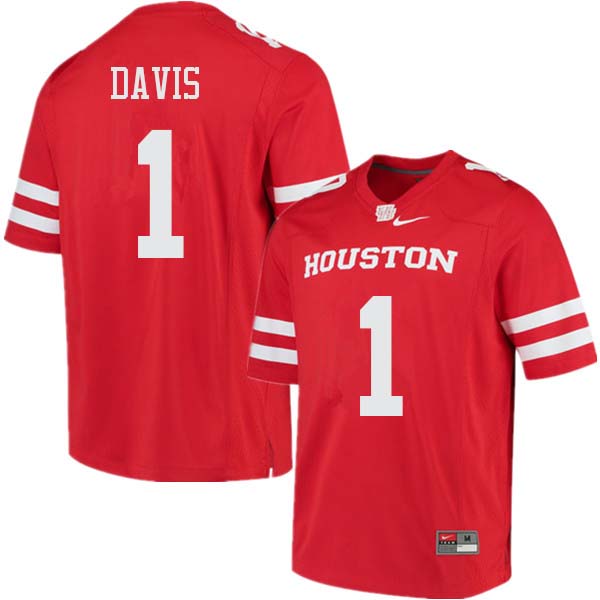 Men #1 Garrett Davis Houston Cougars College Football Jerseys Sale-Red